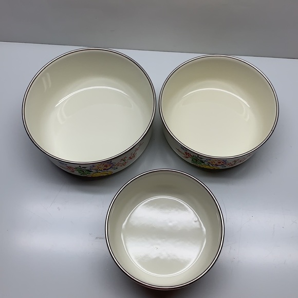 Vintage Kobe Enamel Nesting Bowls set 3 Roses - Picture 5 of 11